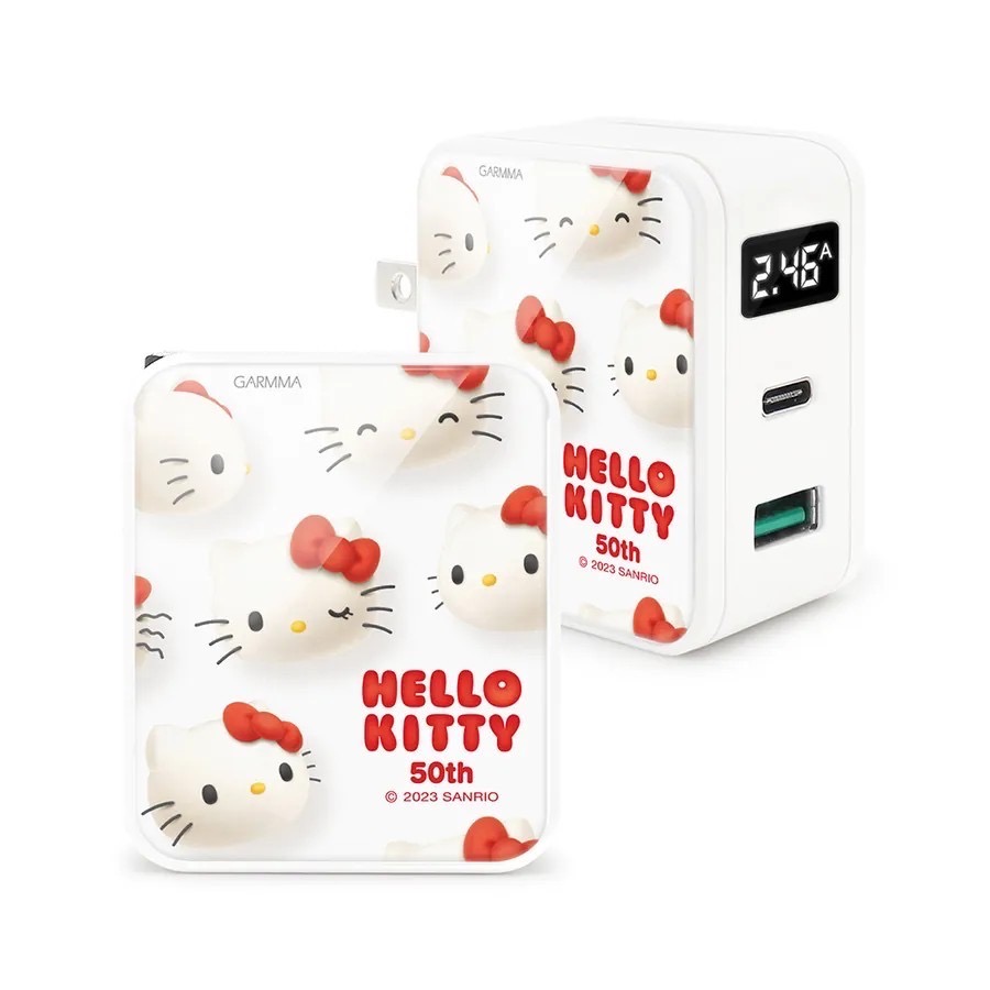 台灣製造 Hello Kitty Type-C USB PD快充雙孔充電器 50週年 充電器 快充頭-細節圖3