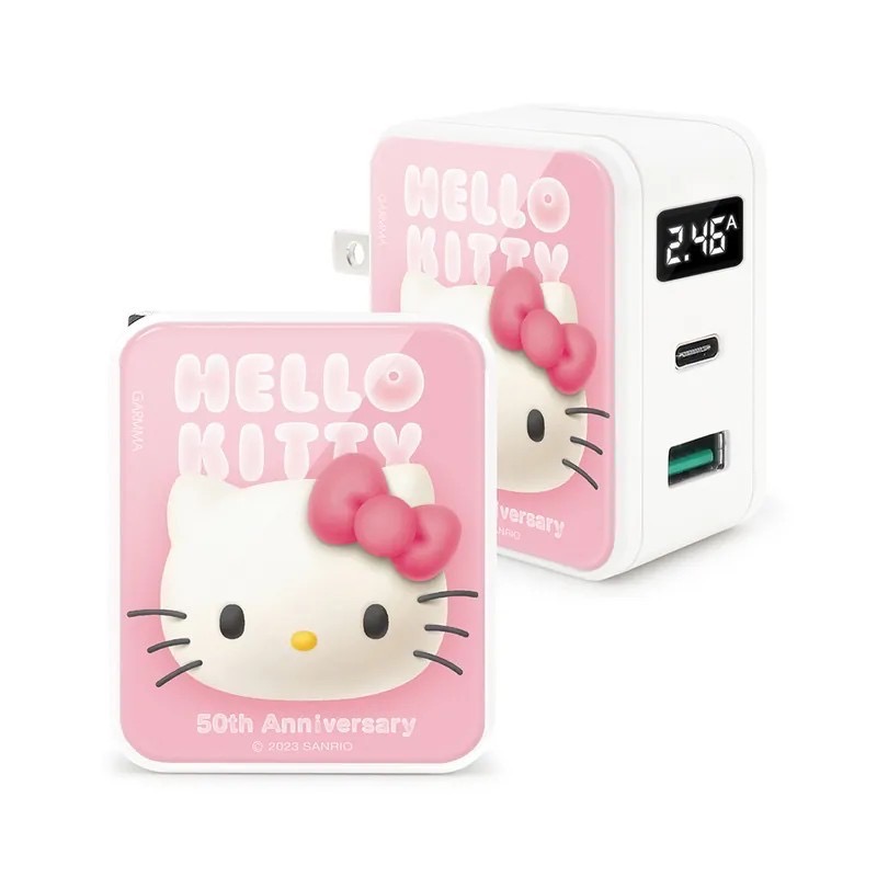 台灣製造 Hello Kitty Type-C USB PD快充雙孔充電器 50週年 充電器 快充頭-細節圖7