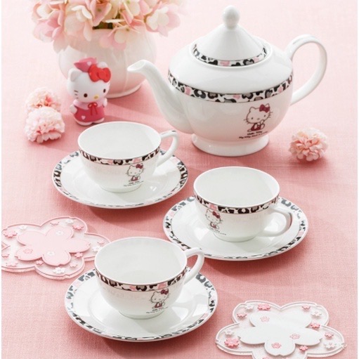 凱蒂貓高級送禮豹紋13組系列 茶壺盤子 杯子茶具 歐式下午茶 旅行茶具組/泡茶組 /陶瓷 限貨運-細節圖6
