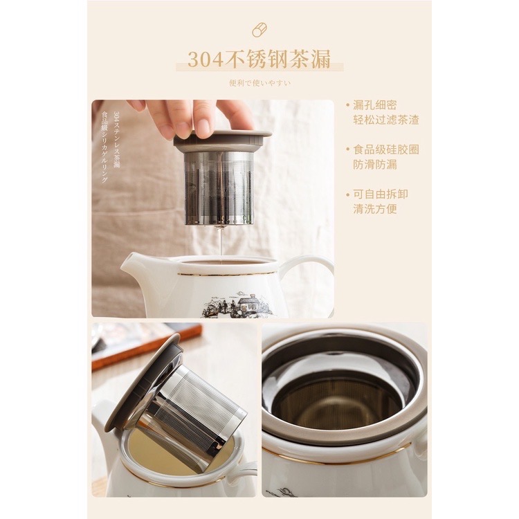 凱蒂貓 茶貝組 手繪風茶杯組3件組一壺2杯 蓋碗茶杯 茶壺 能貨運 泡茶壺 內膽耐高溫 茶壺 密封 溫壺 復古風-細節圖7