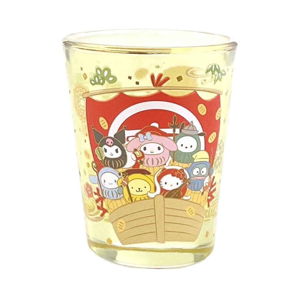 SANRIO 玻璃清酒杯(福) SANRIO 玻璃清酒杯(七福神寶船）兩款 水杯 馬克杯 冰壩杯 手拿杯-細節圖2