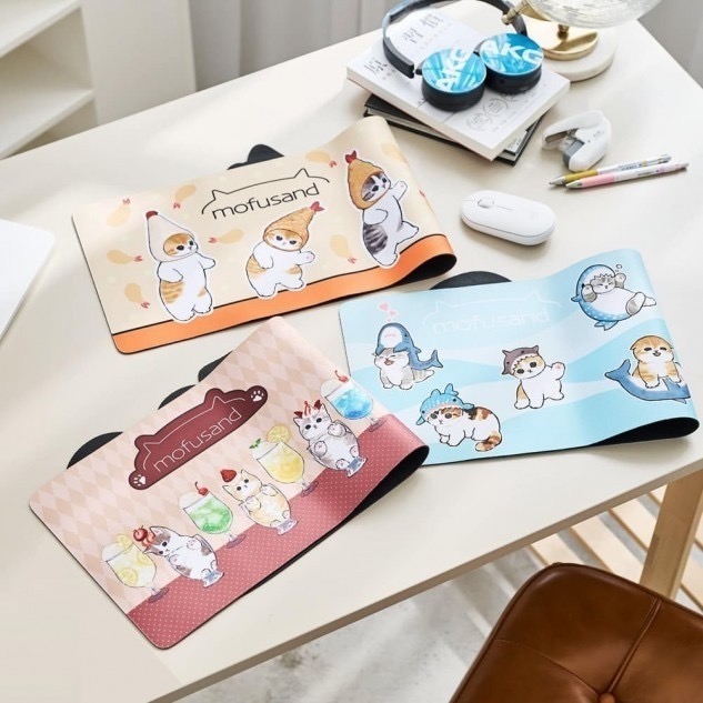 貓褔珊迪鲨魚炸蝦喫茶造型滑鼠墊 皮質辦公桌墊辦  公室滑鼠墊 護腕耐臟-細節圖3