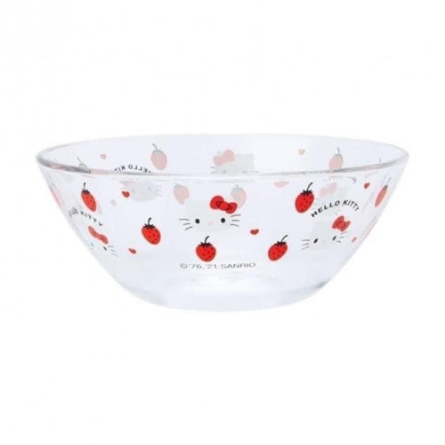 日本進口 凱蒂貓 玻璃碗料理碗 甜點碗 尺寸約11.8x11.8x4.5cm 主要材料:玻璃