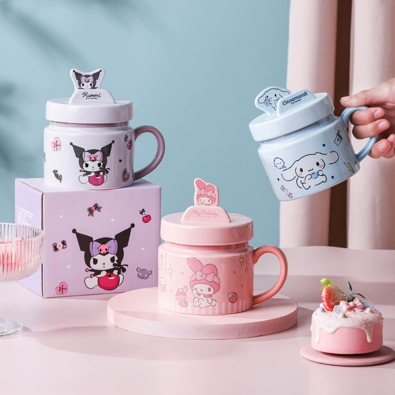 三麗鷗 凱蒂貓 美樂蒂 大耳狗 庫洛米 陶瓷支架 馬克杯 水杯400ml 冷飲杯 咖啡杯 早餐杯-細節圖3