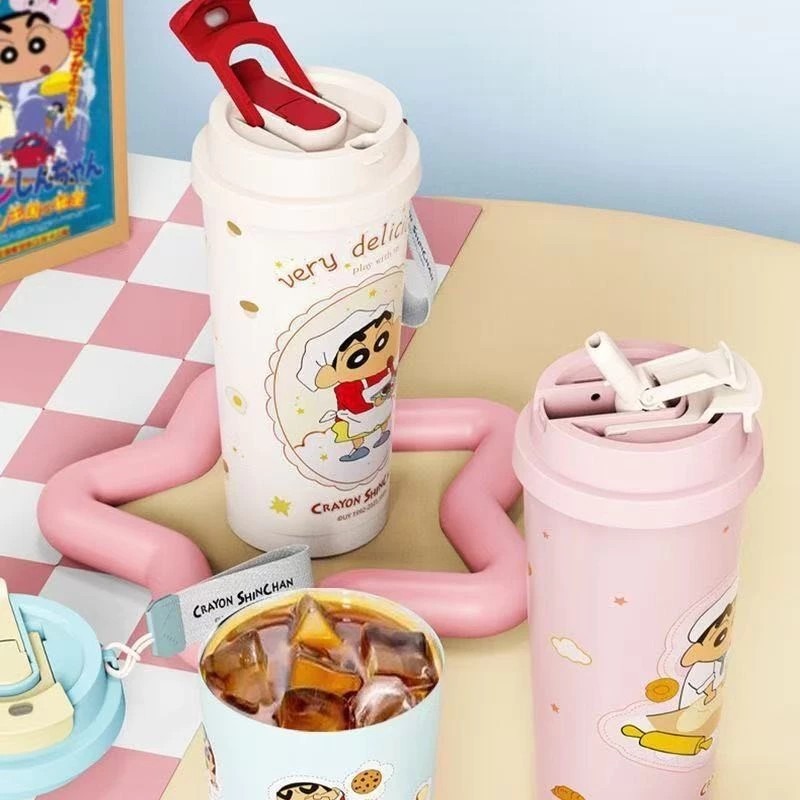蠟筆小新正版授權 不鏽鋼隨行杯 520ml 保溫保冰 雙層隨手杯 水杯 咖啡杯 含提帶 可愛杯子-細節圖5