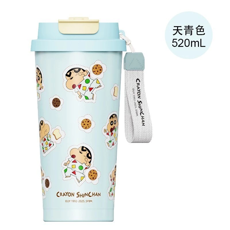 蠟筆小新正版授權 不鏽鋼隨行杯 520ml 保溫保冰 雙層隨手杯 水杯 咖啡杯 含提帶 可愛杯子-規格圖5