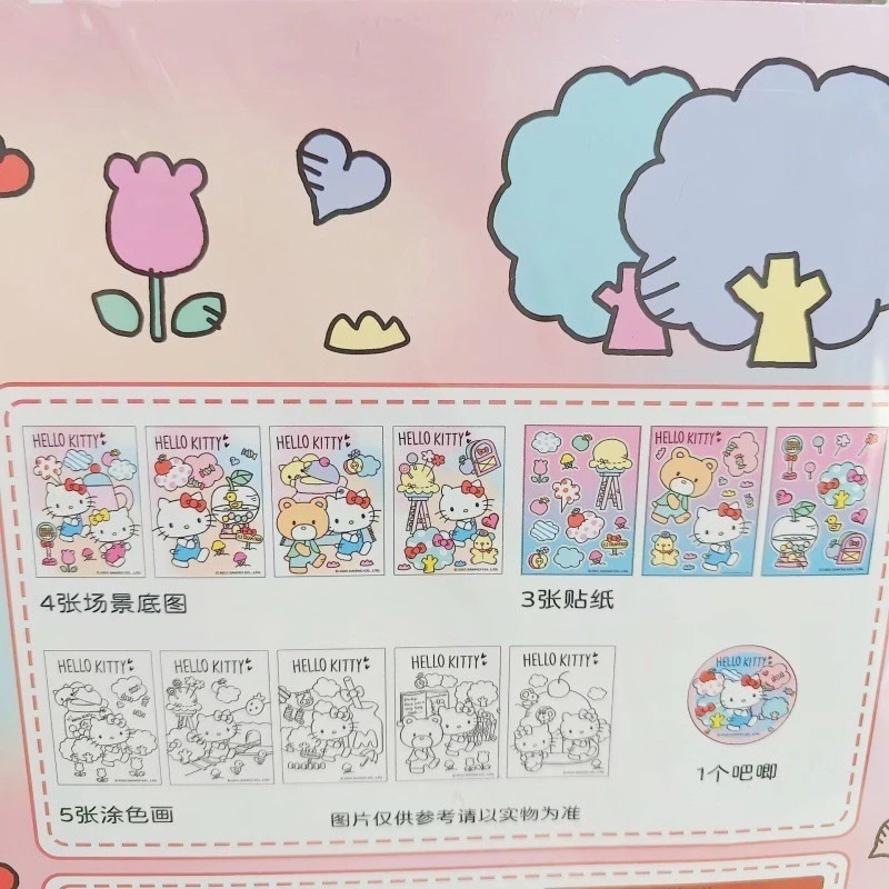 三麗鷗正版授權三合一趣味安靜包 Hello Kitty 庫洛米 兒童創意貼紙著色遊戲書組-細節圖4