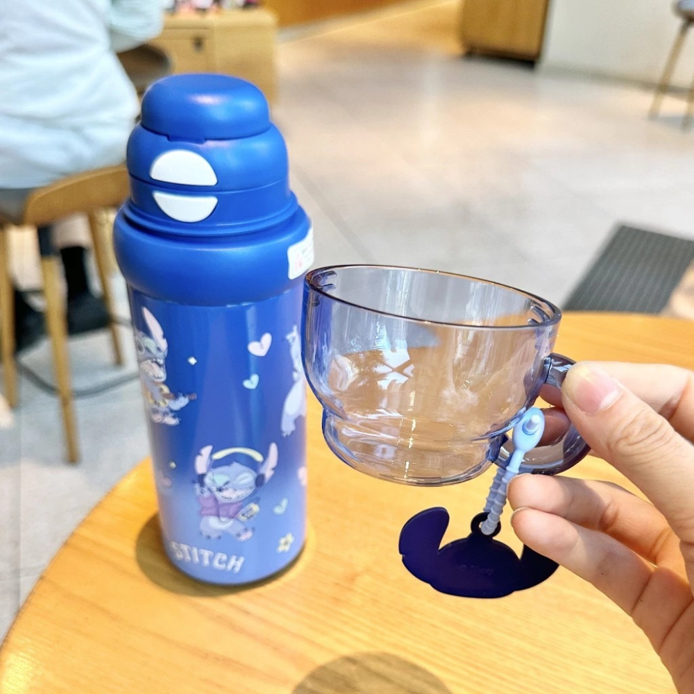 迪士尼 史迪奇 吸管保溫瓶 正版授權 雙飲口不鏽鋼保溫杯 附透明杯蓋 兒童隨行水壺 三飲不鏽鋼雙飲杯-細節圖2