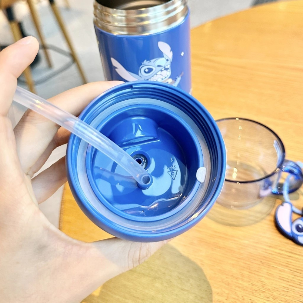 迪士尼 史迪奇 吸管保溫瓶 正版授權 雙飲口不鏽鋼保溫杯 附透明杯蓋 兒童隨行水壺 三飲不鏽鋼雙飲杯-細節圖4