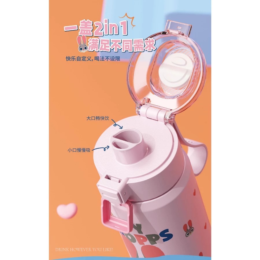 迪士尼 史迪奇  不鏽鋼保溫杯600ml 316內膽保溫瓶 一鍵開合雙飲口設計 冬季保溫水壺-細節圖2