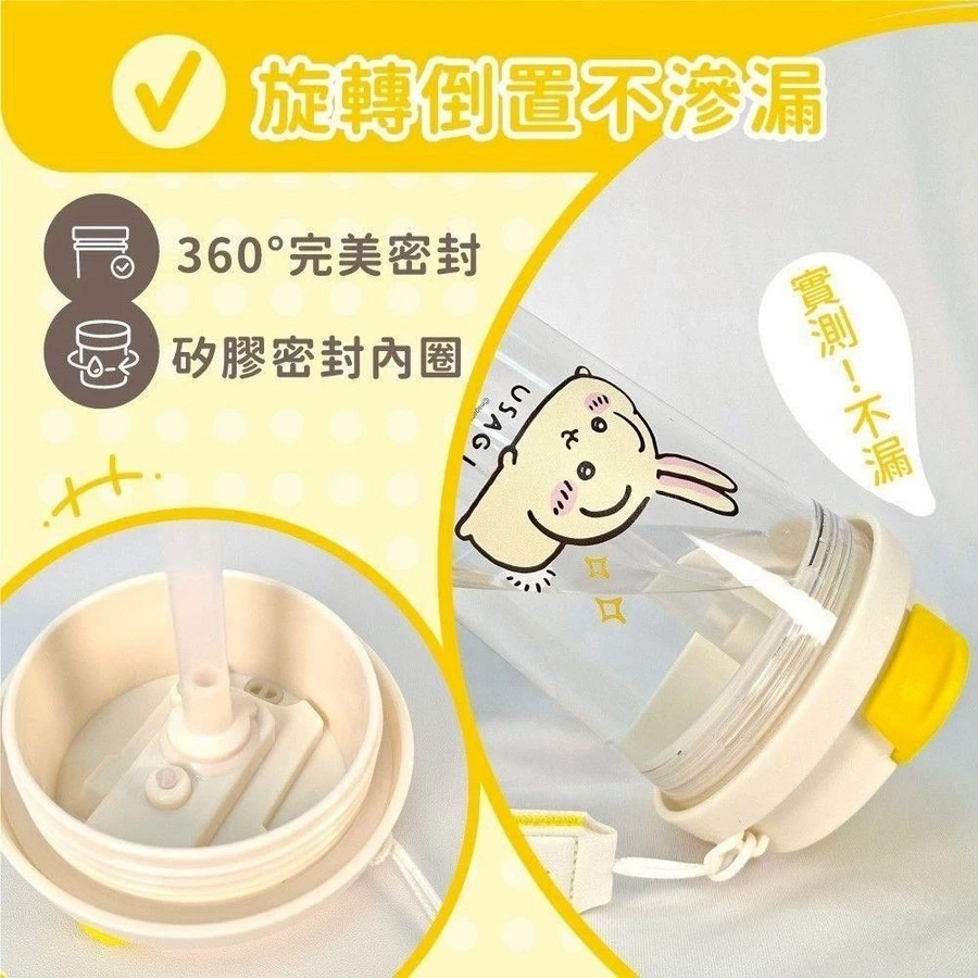 吉伊卡哇 Chiikawa 吸管式透明冷水壺 500ml 雙用飲口水杯 防漏冷水瓶 隨身可愛水壺 兔兔-細節圖2
