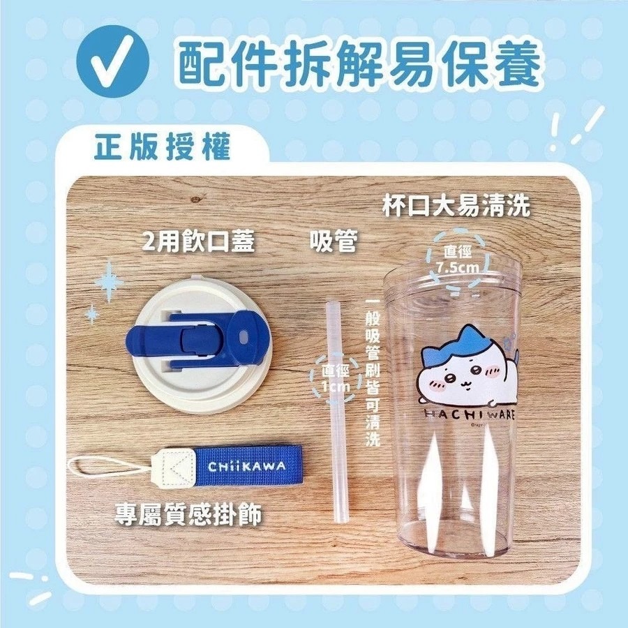 吉伊卡哇 Chiikawa 吸管式透明冷水壺 500ml 雙用飲口水杯 防漏冷水瓶 隨身可愛水壺 小八-細節圖5