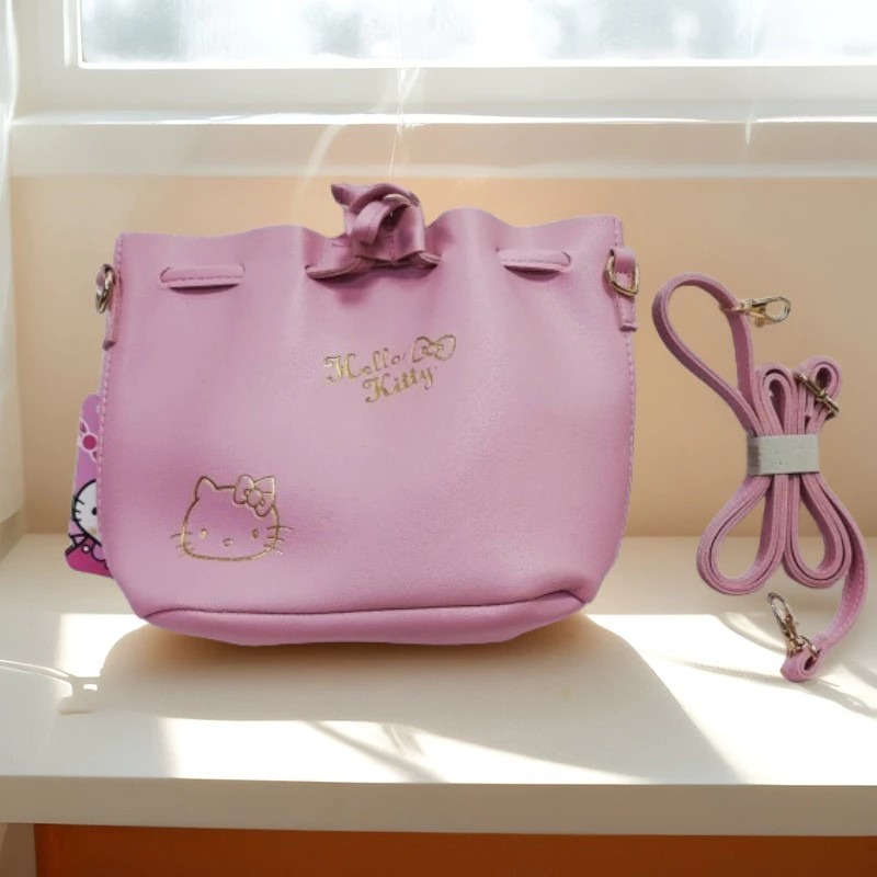 Hello Kitty 蝴蝶結水桶包 斜背包 肩背包 可愛小方包 Kitty手提包 束口肩背包-細節圖2