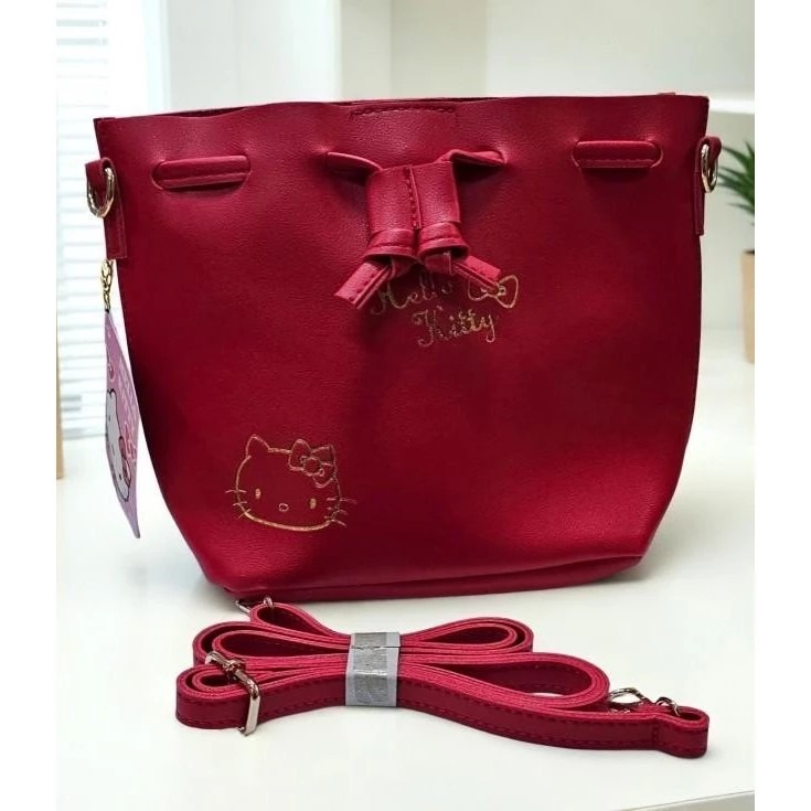 Hello Kitty 蝴蝶結水桶包 斜背包 肩背包 可愛小方包 Kitty手提包 束口肩背包-細節圖3