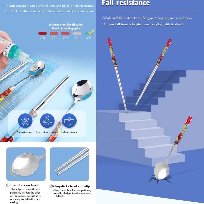 【迪士尼正版】汽車總動員 麥坤兒童餐具組 湯匙＋筷子＋收納盒 餐具套裝 麥昆304不鏽鋼餐具湯匙筷-細節圖2
