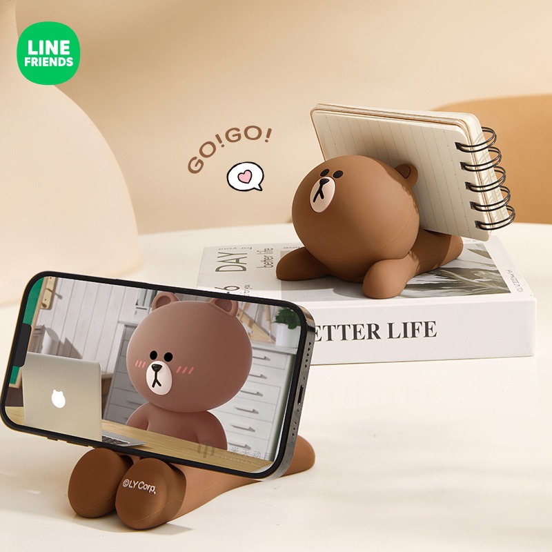 LINE FRIENDS 熊大趴趴手機架 懶人手機座 平板支架 追劇支架 桌面擺飾 可愛造型 趴姿-細節圖3