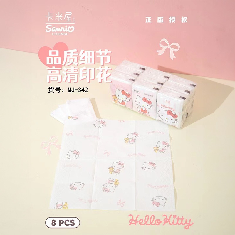 三麗鷗正版 Hello Kitty 印花手帕紙 9抽迷你包 隨身面紙 印花手帕紙9包-細節圖2