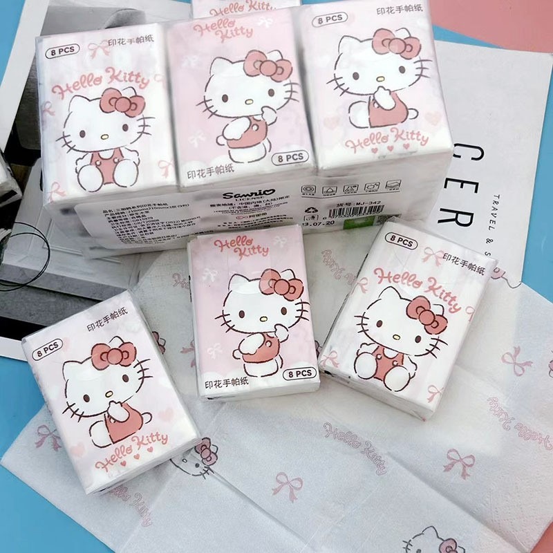 三麗鷗正版 Hello Kitty 印花手帕紙 9抽迷你包 隨身面紙 印花手帕紙9包-細節圖3