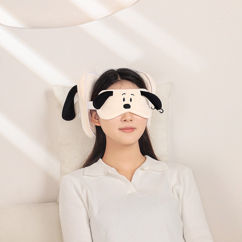 【史努比】可拆式史努比 抱枕眼罩 午休枕 旅行靠枕 睡眠眼罩 辦公室小憩暖手寶 眼罩U型枕-細節圖2