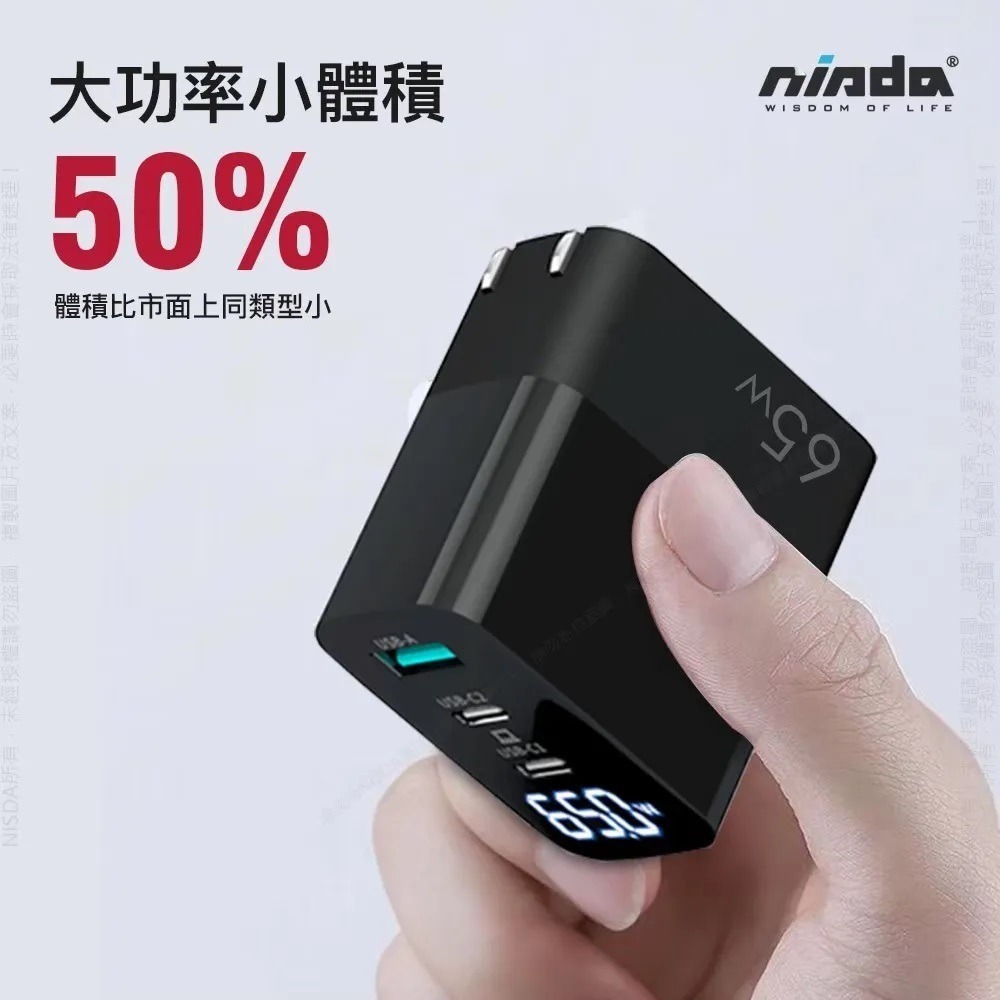 【 氮化鎵 GaN 快充頭 】 NISDA ★ 數字顯示 65W 三孔 充電器 ★ DQ365GN-細節圖9