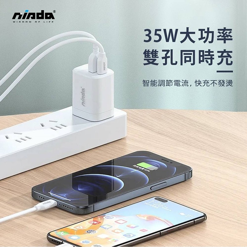 【 氮化鎵 GaN 快充頭 】 NISDA ★  35W PD + QC3.0 氮化鎵 雙孔 旅充頭 ★-細節圖3