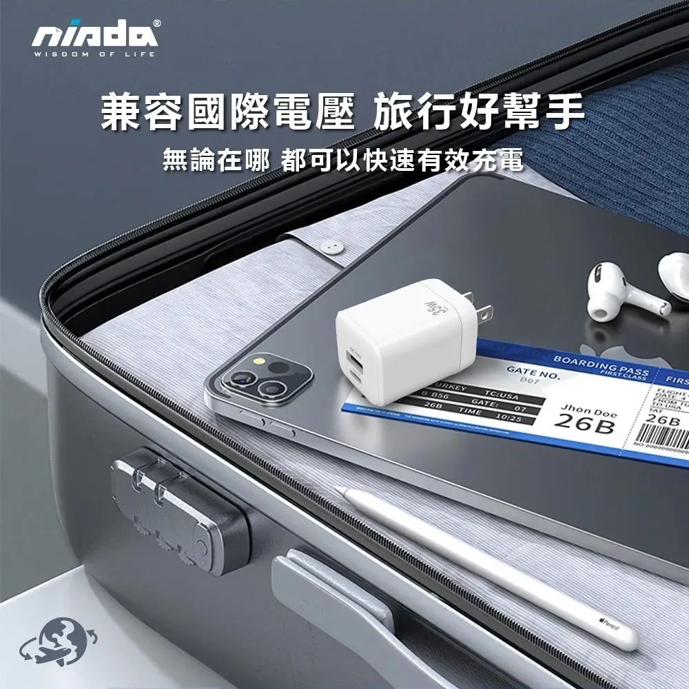 【 氮化鎵 GaN 快充頭 】 NISDA ★  35W PD + QC3.0 氮化鎵 雙孔 旅充頭 ★-細節圖6