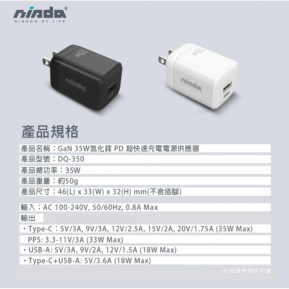 【 氮化鎵 GaN 快充頭 】 NISDA ★  35W PD + QC3.0 氮化鎵 雙孔 旅充頭 ★-細節圖8