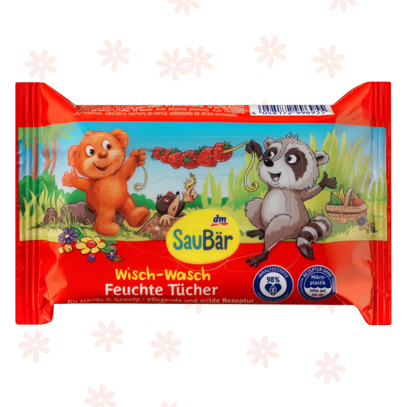 【現貨】德國 DM SauBär 沙巴熊溫和濕紙巾 20st 濕紙巾 溫和 清潔 柔軟 旅行用 兒童 親膚-細節圖2
