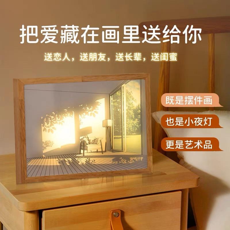🍀台灣現貨🍀燈光畫 三色光 發光畫 裝飾畫 小夜燈 裝飾燈 氛圍燈 創意小夜燈 陽光燈 床頭燈 夜燈 小擺件 掛畫燈-細節圖2
