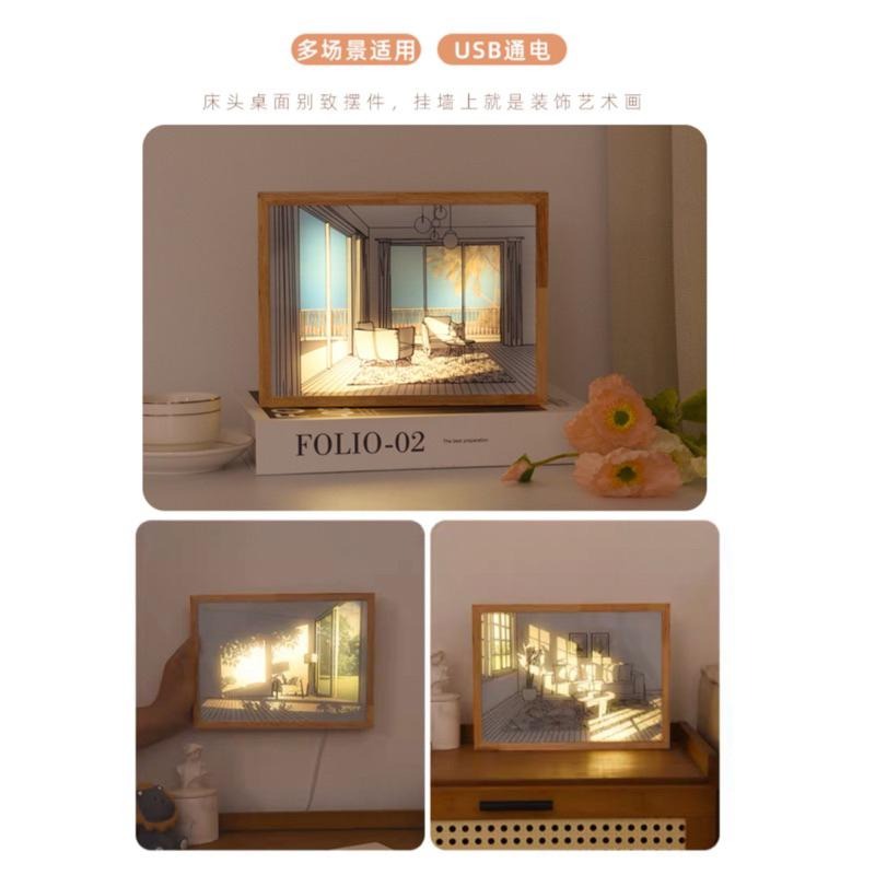 🍀台灣現貨🍀燈光畫 三色光 發光畫 裝飾畫 小夜燈 裝飾燈 氛圍燈 創意小夜燈 陽光燈 床頭燈 夜燈 小擺件 掛畫燈-細節圖5