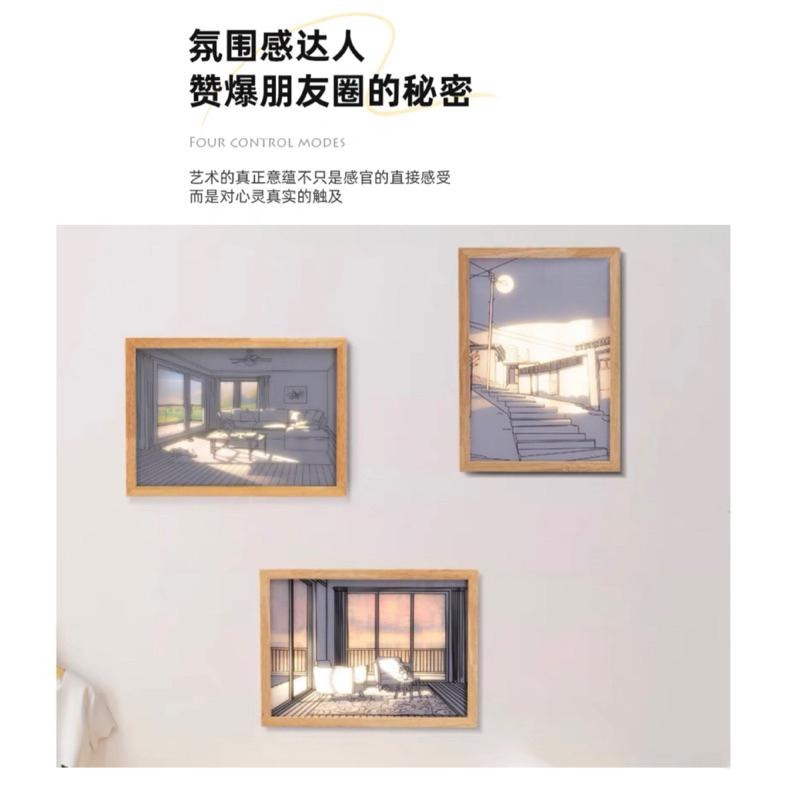 🍀台灣現貨🍀燈光畫 三色光 發光畫 裝飾畫 小夜燈 裝飾燈 氛圍燈 創意小夜燈 陽光燈 床頭燈 夜燈 小擺件 掛畫燈-細節圖6
