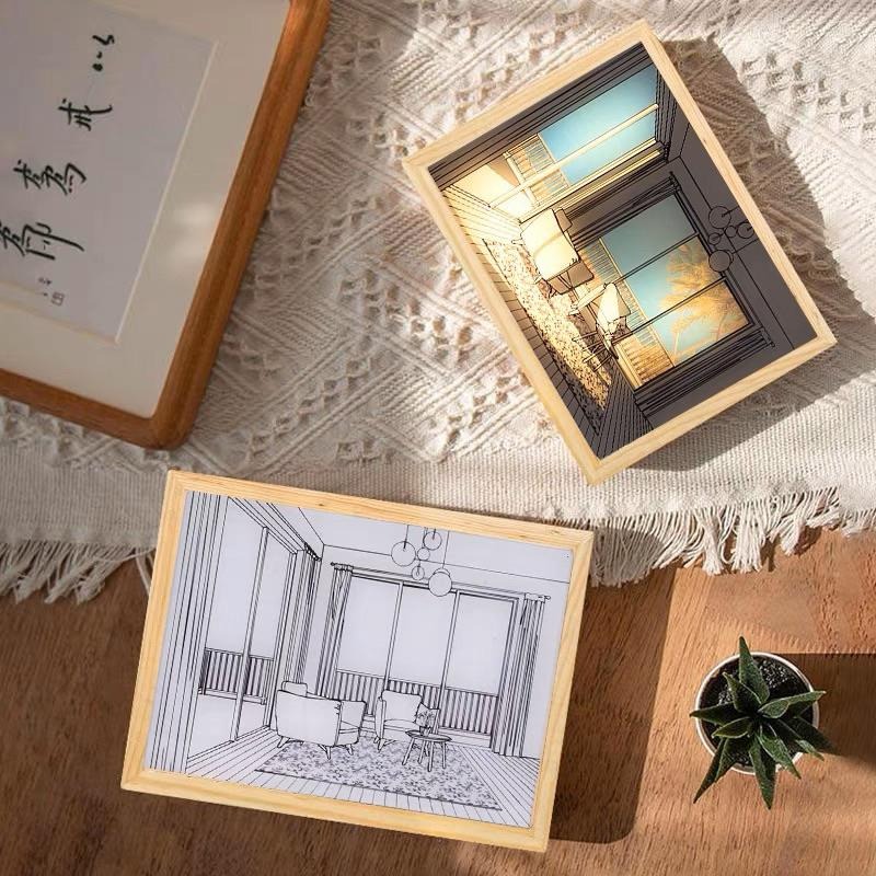 🍀台灣現貨🍀燈光畫 三色光 發光畫 裝飾畫 小夜燈 裝飾燈 氛圍燈 創意小夜燈 陽光燈 床頭燈 夜燈 小擺件 掛畫燈-細節圖8