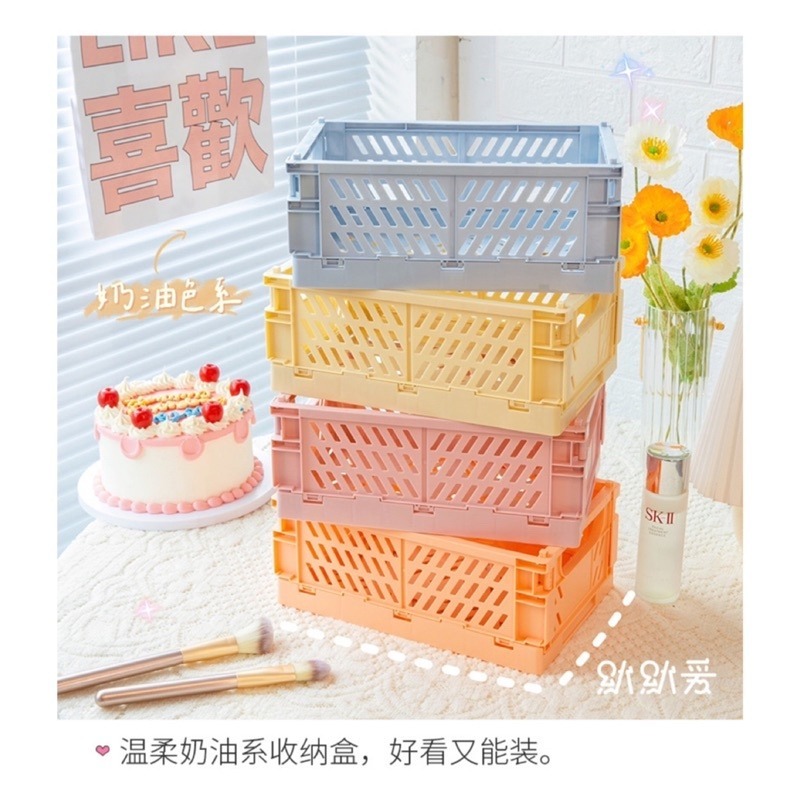 🍀台灣現貨🍀折疊收納籃 可疊加收納籃 小收納籃 折疊籃 馬卡龍收納籃 桌面收納籃 雜物籃 置物籃 摺疊籃 收納盒 野-細節圖2