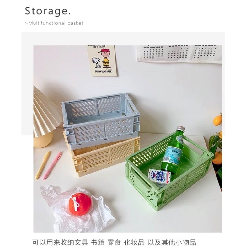 🍀台灣現貨🍀折疊收納籃 可疊加收納籃 小收納籃 折疊籃 馬卡龍收納籃 桌面收納籃 雜物籃 置物籃 摺疊籃 收納盒 野-細節圖3