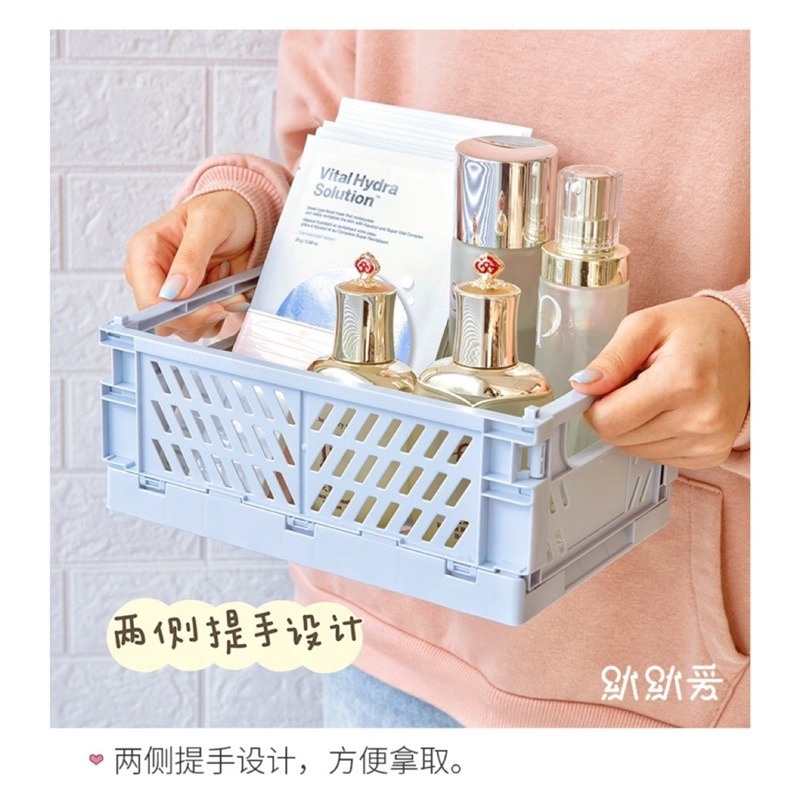 🍀台灣現貨🍀折疊收納籃 可疊加收納籃 小收納籃 折疊籃 馬卡龍收納籃 桌面收納籃 雜物籃 置物籃 摺疊籃 收納盒 野-細節圖5