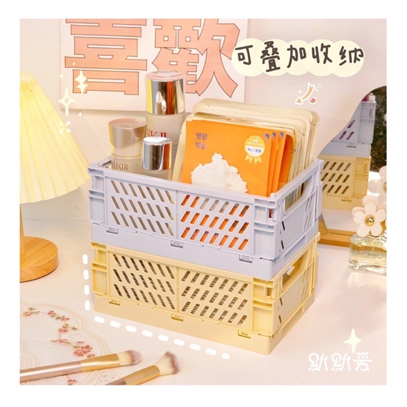 🍀台灣現貨🍀折疊收納籃 可疊加收納籃 小收納籃 折疊籃 馬卡龍收納籃 桌面收納籃 雜物籃 置物籃 摺疊籃 收納盒 野-細節圖6