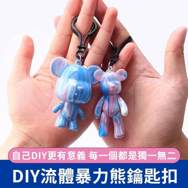 🔥買5送1🔥流體暴力熊 暴力熊鑰匙圈 流體熊 暴力熊 暴力熊白胚 白胚熊 流體顏料 DIY暴力熊 丙烯顏料 鑰匙圈-細節圖3