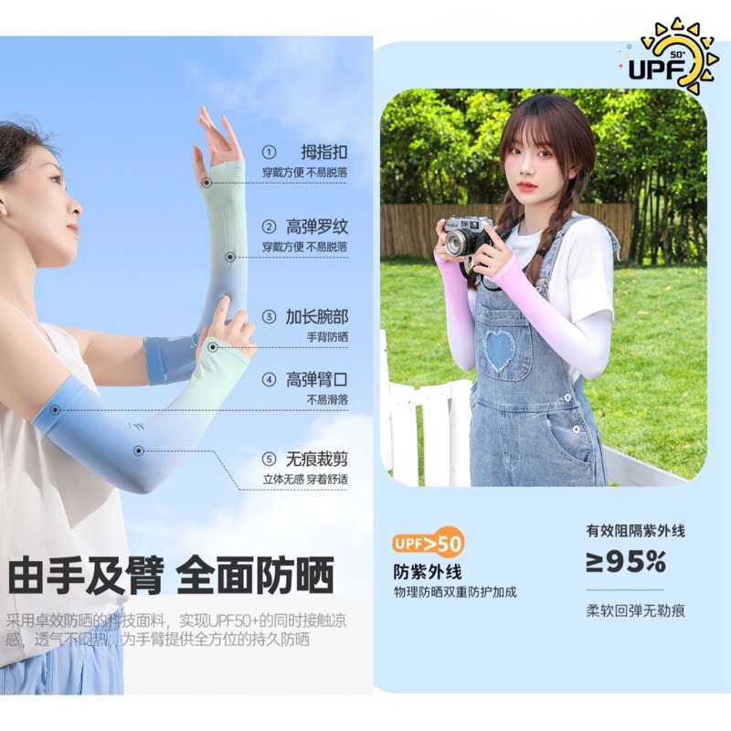 🍀台灣現貨🍀漸變色 冰涼袖套 防曬袖套 袖套 防曬手套 涼感袖套 露指冰袖套 透氣袖套 護手套 防紫外線袖套 手袖套-細節圖5