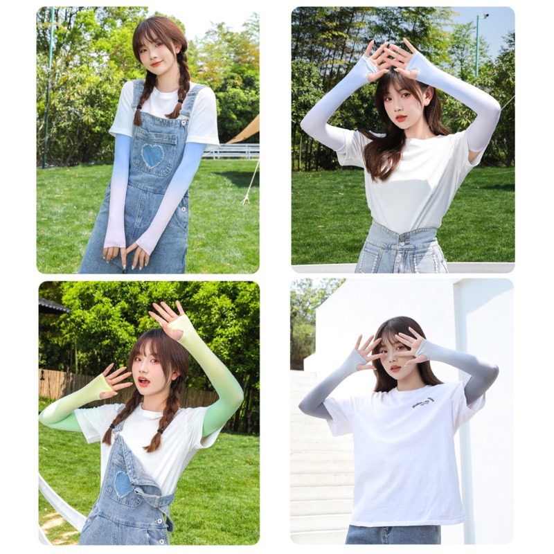 🍀台灣現貨🍀漸變色 冰涼袖套 防曬袖套 袖套 防曬手套 涼感袖套 露指冰袖套 透氣袖套 護手套 防紫外線袖套 手袖套-細節圖8