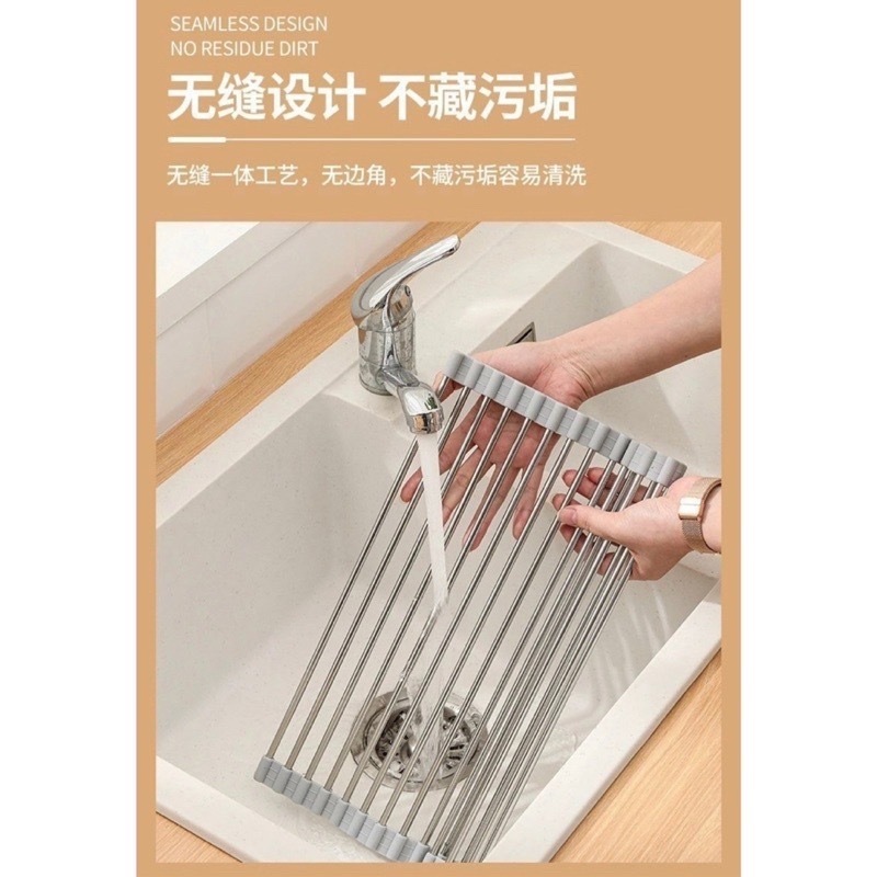 🍀台灣現貨🍀折疊瀝水架 水槽瀝水架 不鏽鋼瀝水架 碗盤瀝水架 折疊式捲簾瀝水架 捲簾瀝水架 蔬果瀝水架 水槽架 瀝水-細節圖6