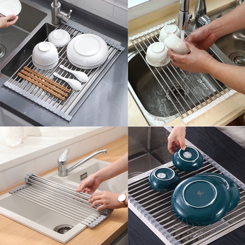 🍀台灣現貨🍀折疊瀝水架 水槽瀝水架 不鏽鋼瀝水架 碗盤瀝水架 折疊式捲簾瀝水架 捲簾瀝水架 蔬果瀝水架 水槽架 瀝水-細節圖9