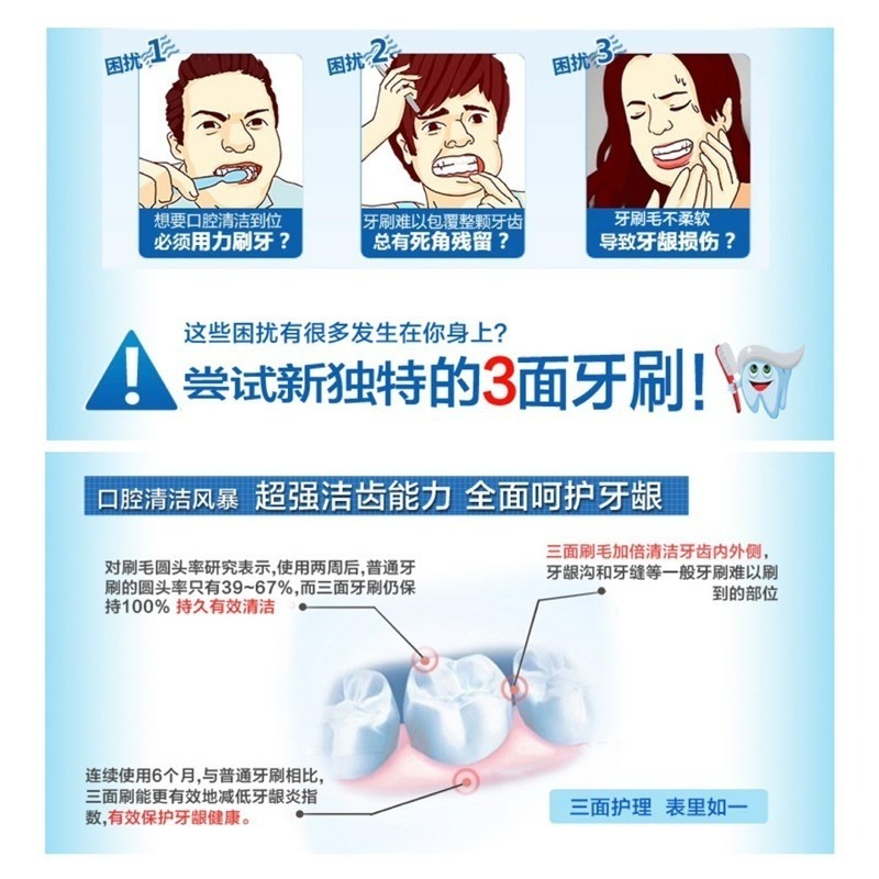 🍀台灣現貨🍀三面牙刷 三頭牙刷 三面清潔牙刷 清潔刮舌苔 成人牙刷 兒童牙刷 清潔牙刷 牙刷-細節圖2