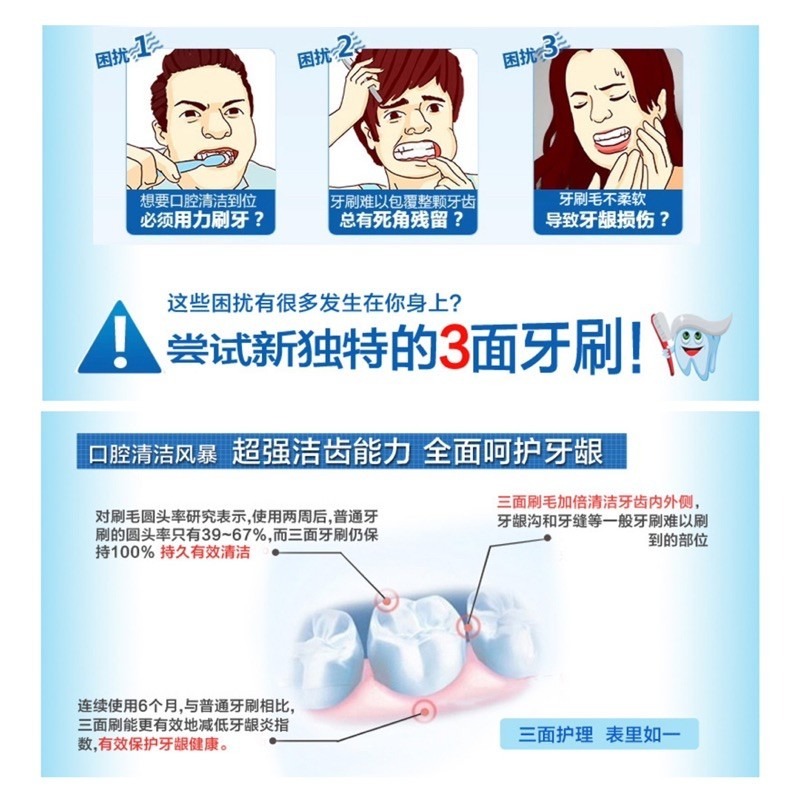 🍀台灣現貨🍀三面牙刷 三頭牙刷 三面清潔牙刷 清潔刮舌苔 成人牙刷 兒童牙刷 清潔牙刷 牙刷-細節圖2