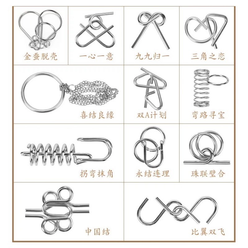🍀台灣現貨🍀智力解環 25件組 益智解鎖 益智玩具 解環解鎖 燒腦解鎖 九連環解鎖 解環扣 智力扣 解環解扣 解鎖玩-細節圖9