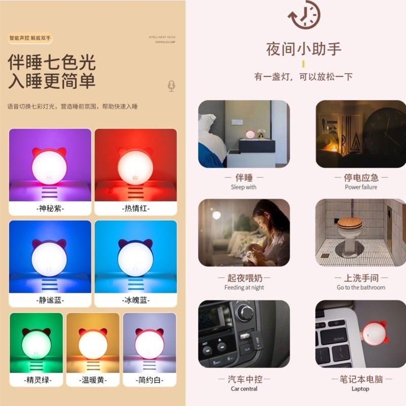 🍀台灣現貨🍀智能語音小夜燈 聲控燈 USB小夜燈 智能AI語音燈 語音小夜燈 小夜燈 智能燈 七彩燈 USB燈 聲控-細節圖6