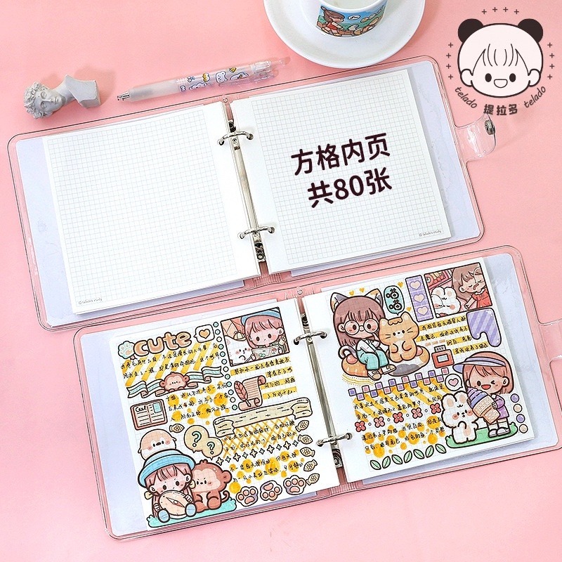 🍀台灣現貨🍀多多醬手帳本 活頁手帳本 方形手帳本 手帳貼紙本 方方本 提拉多手帳本 手帳本 手帳筆記本 可愛手帳本-細節圖4