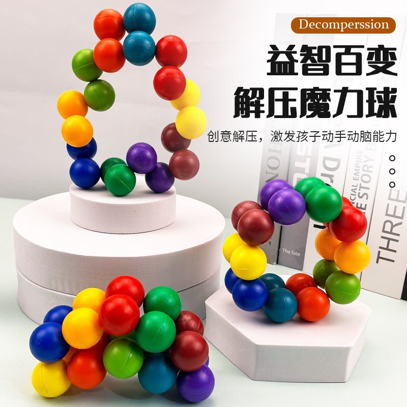 🍀台灣現貨🍀百變解壓魔力球 百變解壓球 魔力球 百變玩具球 立體魔方球 解壓球 減壓魔珠 串珠解壓球 轉珠玩具 益智-細節圖2