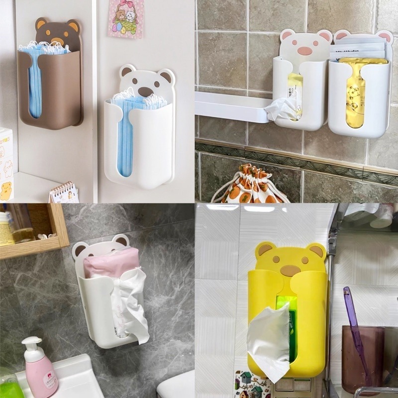 🍀台灣現貨🍀小熊壁掛面紙盒 壁掛紙巾盒 抽取式面紙盒 紙巾盒 面紙盒 免打孔面紙盒 口罩抽取盒 無痕紙巾盒 面紙盒架-細節圖7