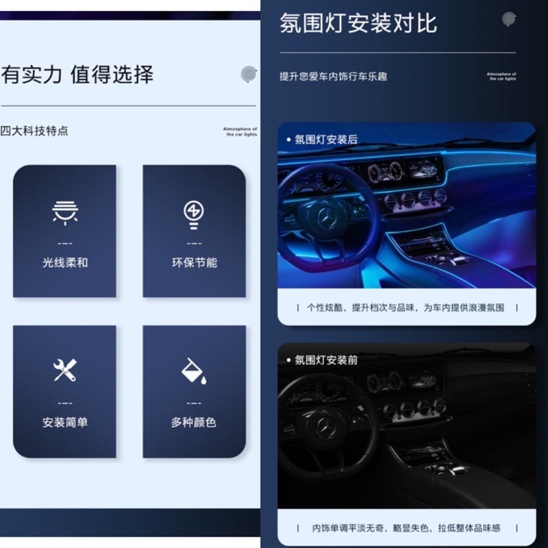 🍀台灣現貨🍀汽車氛圍燈 車內氛圍燈 車內氣氛燈 氛圍燈 汽車裝飾燈 LED氛圍燈 車內燈條 氣氛燈 冷光燈條 中控改-細節圖3