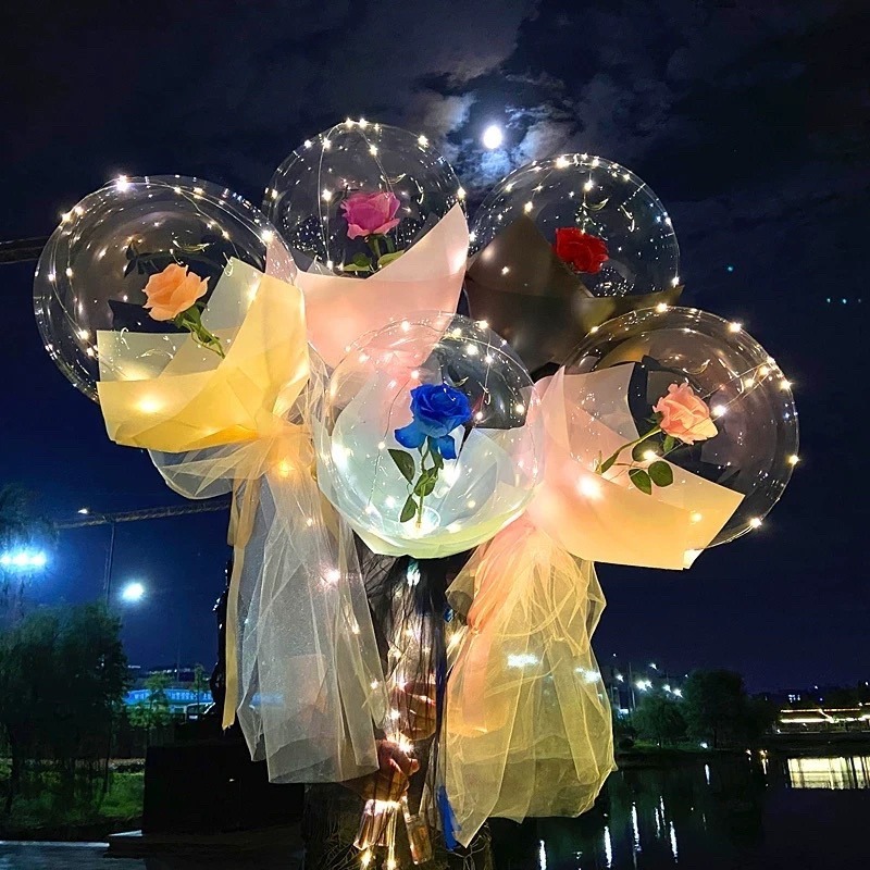 🍀台灣現貨🍀發光玫瑰花波波球 玫瑰花束波波球 玫瑰花波波球 波波球 玫瑰花束 發光波波球 玫瑰花氣球 求婚道具 告白-細節圖6
